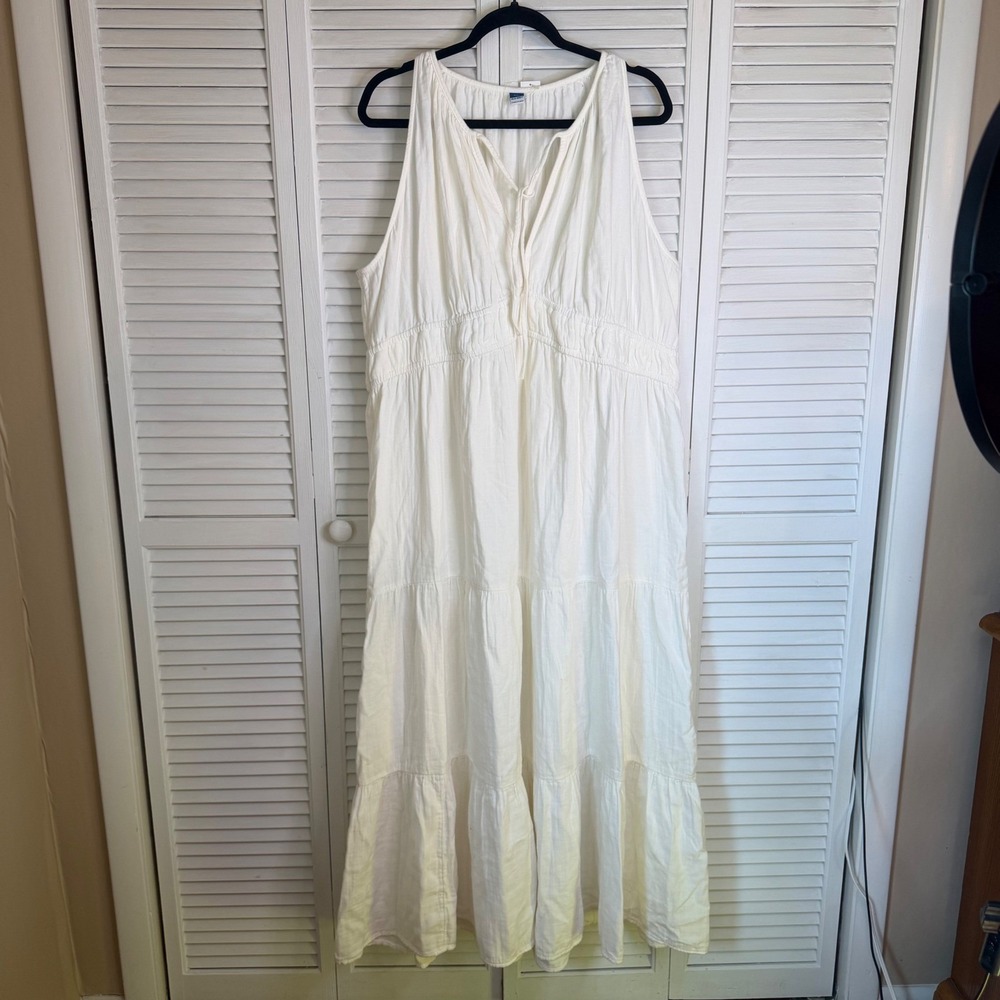 Old Navy White Cotton Gauzy Tiered Halter Top Maxi Dress Womens XXL NWT Flowy